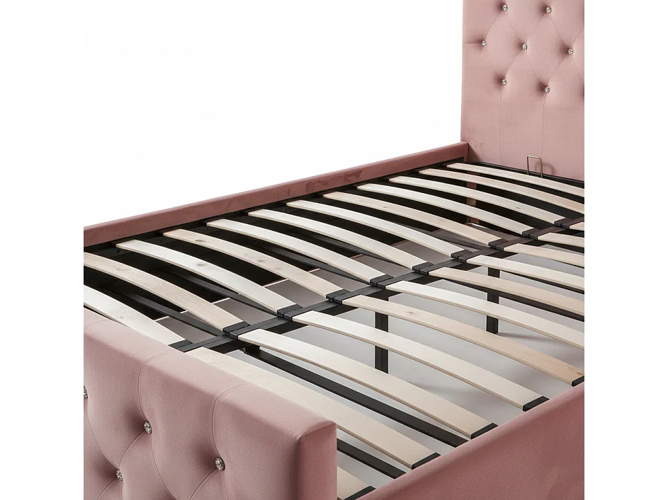 Lit coffre capitonné velours rose 160x200 cm sommier inclus VICTORIA