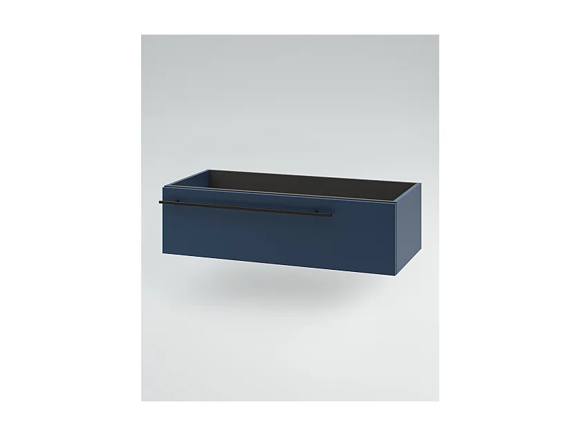 Mobile bagno Top L 140 x P 46 con lavabo in appoggio poro noce cassettiera blu oceano specchio rotondo