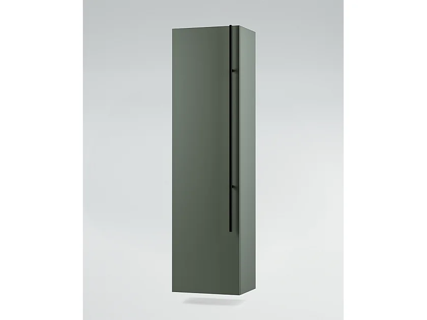 Mobile bagno Top L 140 x P 46 con lavabo in appoggio poro noce cassettiera verde salvia specchio rotondo