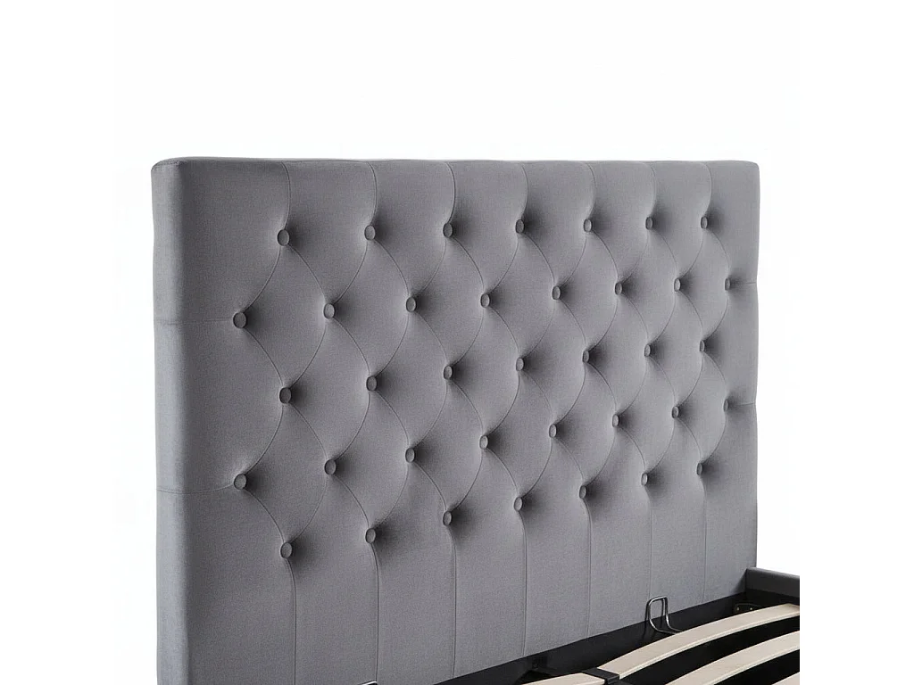 Lit coffre capitonné velours gris 160x200 cm sommier inclus VICTORIA
