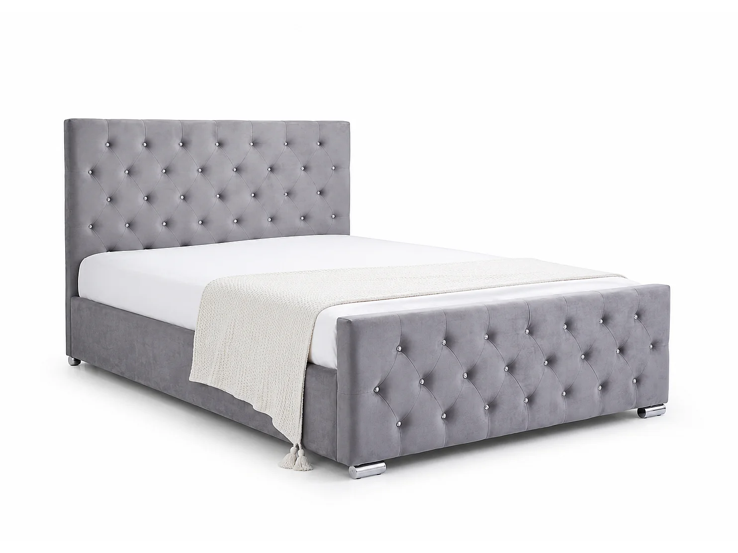 Lit 2 places 160x200 cm en velours gris sommier inclus PRESTIGE