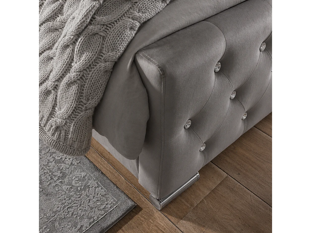 Lit 2 places 160x200 cm en velours gris sommier inclus PRESTIGE