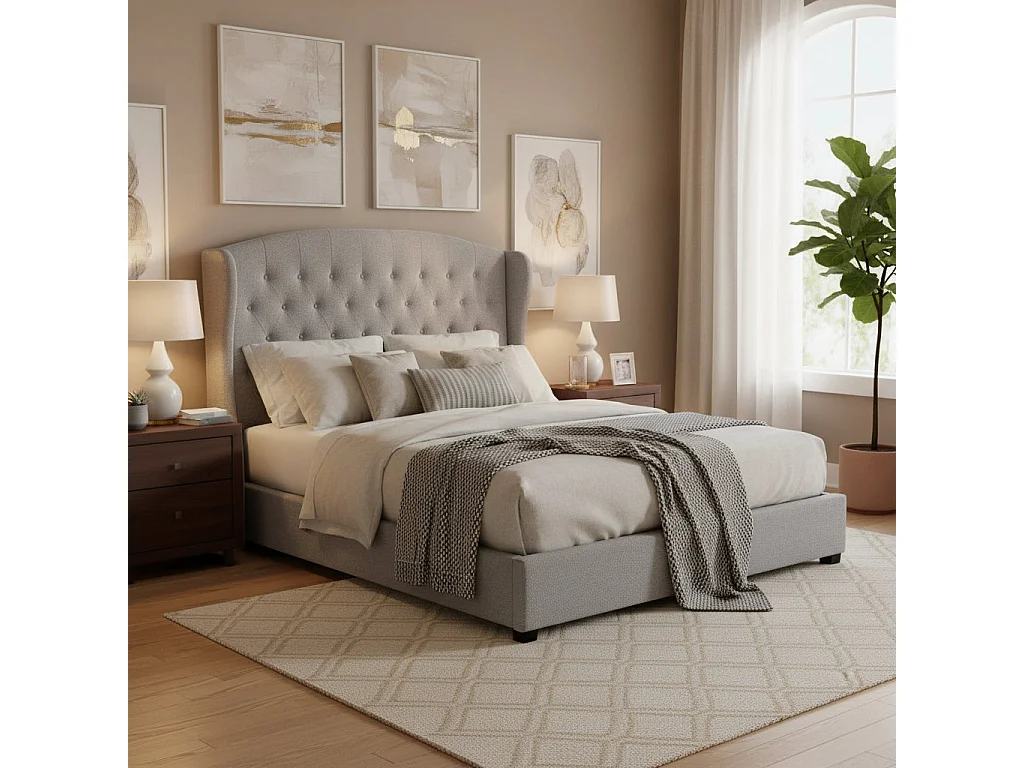 Lit BERGERAC – Tissu Gris – 140x190 cm