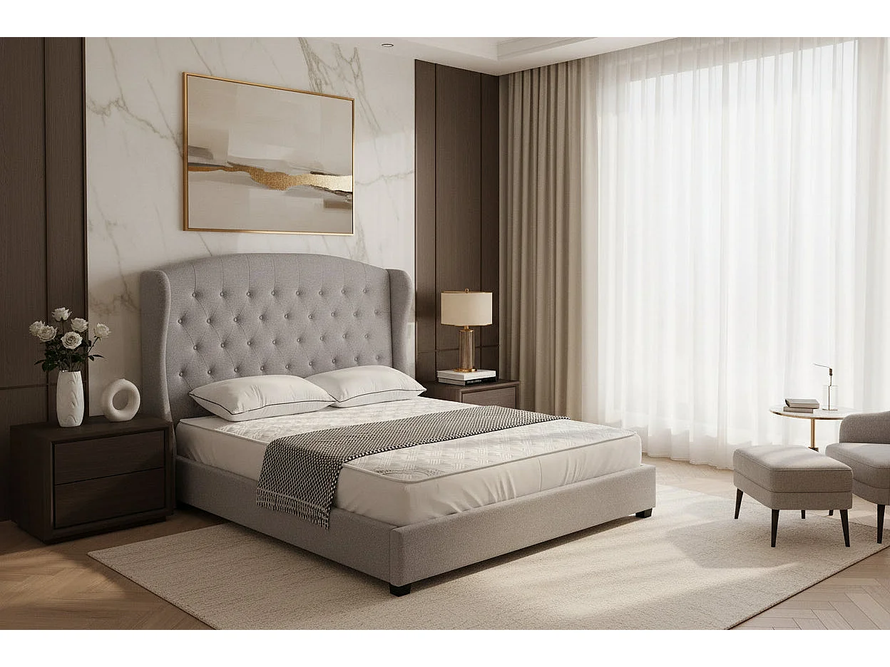 Lit BERGERAC – Tissu Gris – 140x190 cm