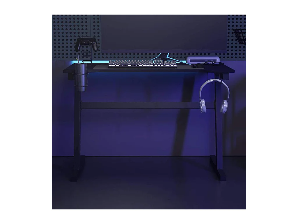 Luc-Jean-Marie  Bureau de jeu à LED en forme de Z noir 110x60x75 cm