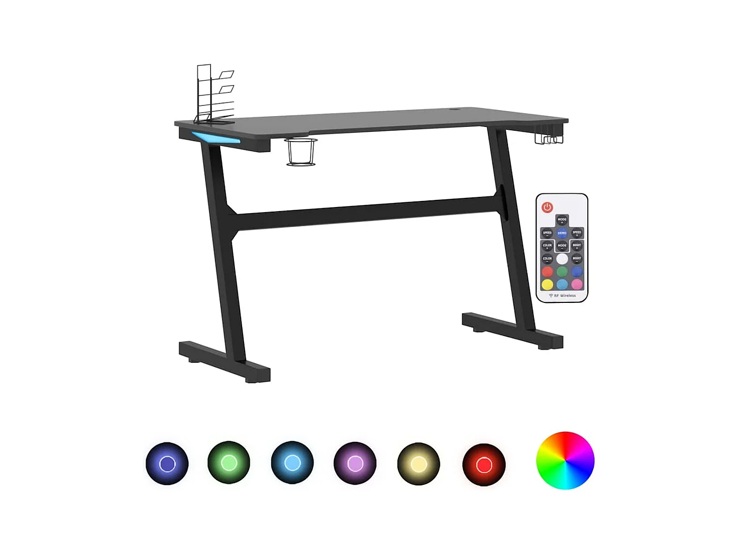 Luc-Jean-Marie  Bureau de jeu à LED en forme de Z noir 110x60x75 cm