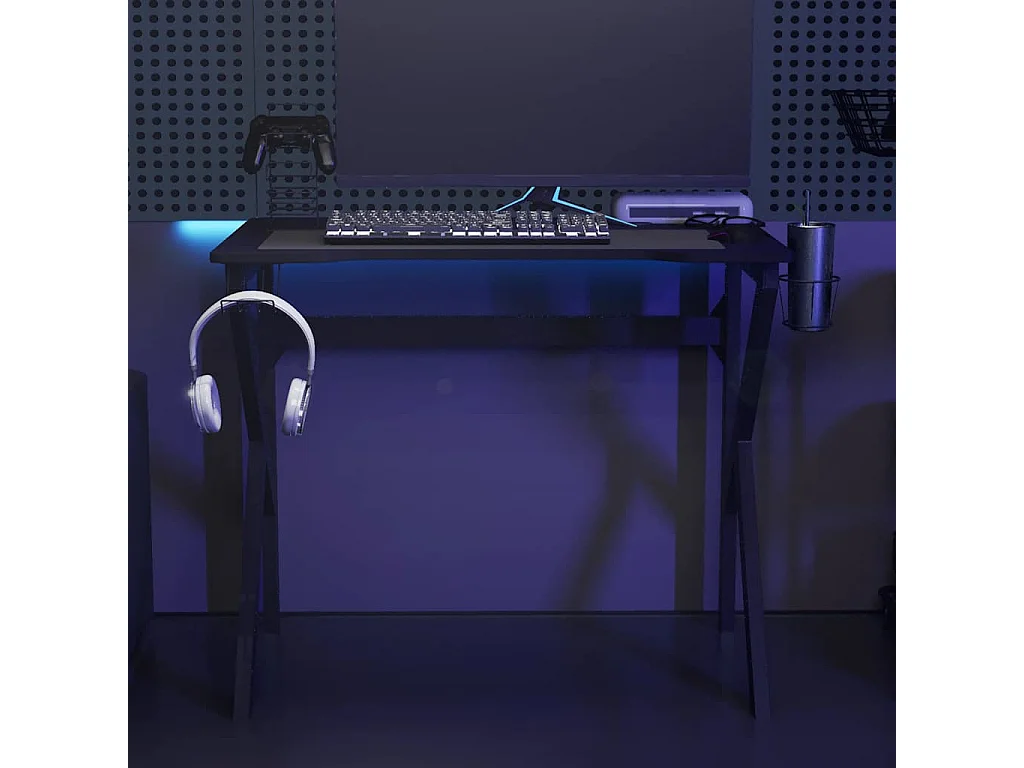 Faril  Bureau de jeu avec pieds en forme de K Noir 90x60x75 cm