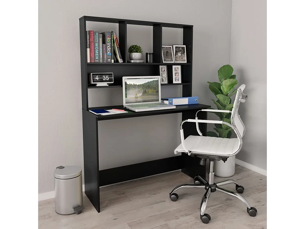 Jomala  Bureau avec étagères Noir 110x45x157 cm Bois d'ingénierie