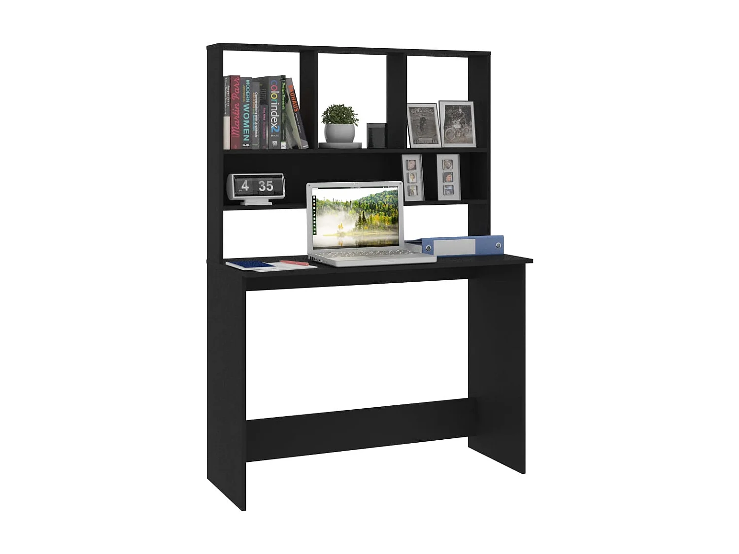 Jomala  Bureau avec étagères Noir 110x45x157 cm Bois d'ingénierie