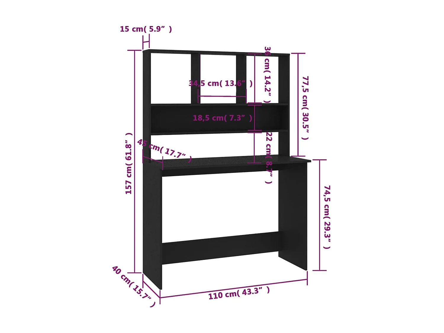Jomala  Bureau avec étagères Noir 110x45x157 cm Bois d'ingénierie