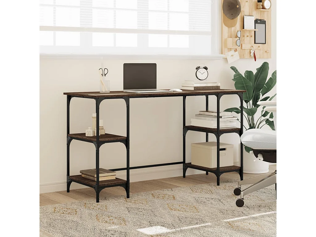 Caragh  Bureau chêne marron 140x50x75 cm métal et bois d'ingénierie