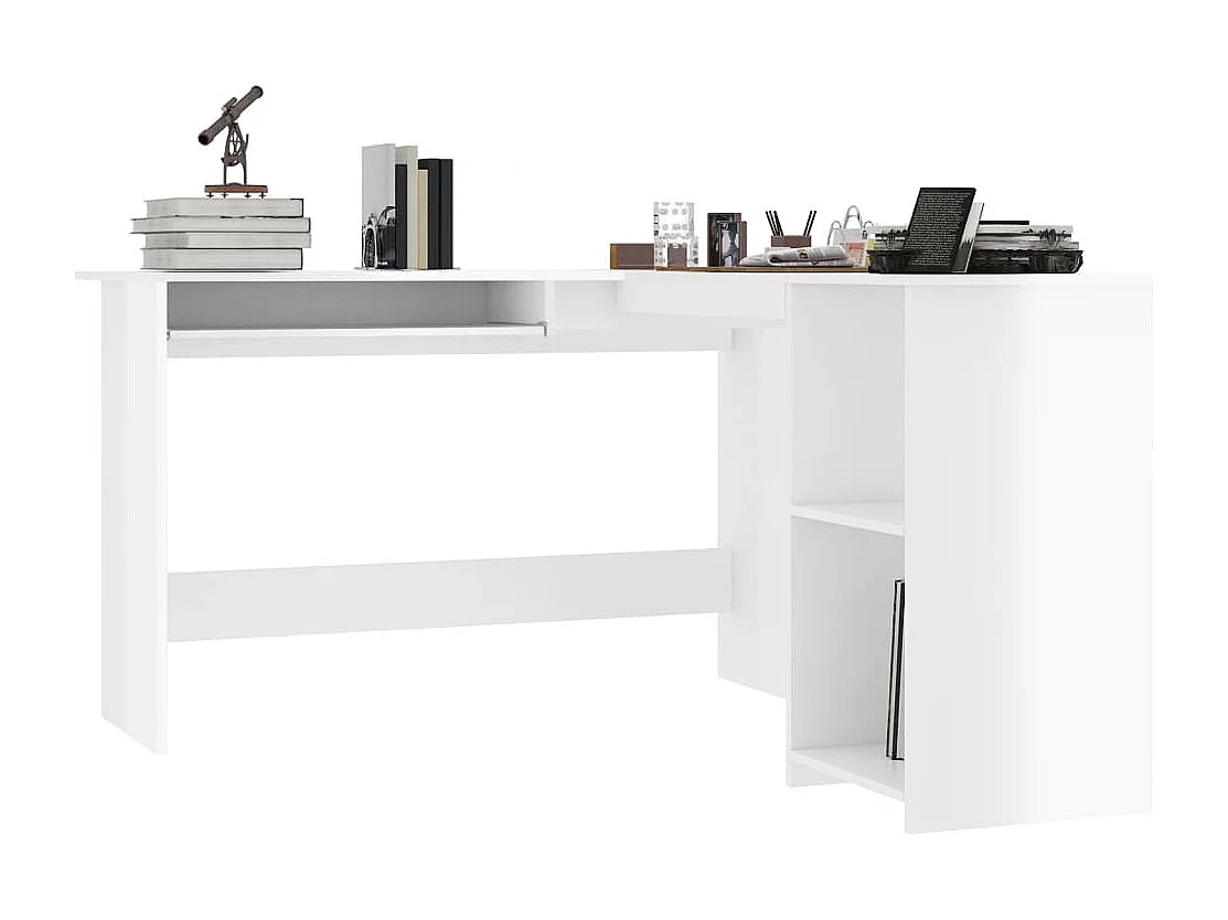 Skive  Bureau d'angle en forme de L Blanc brillant Bois d'ingénierie