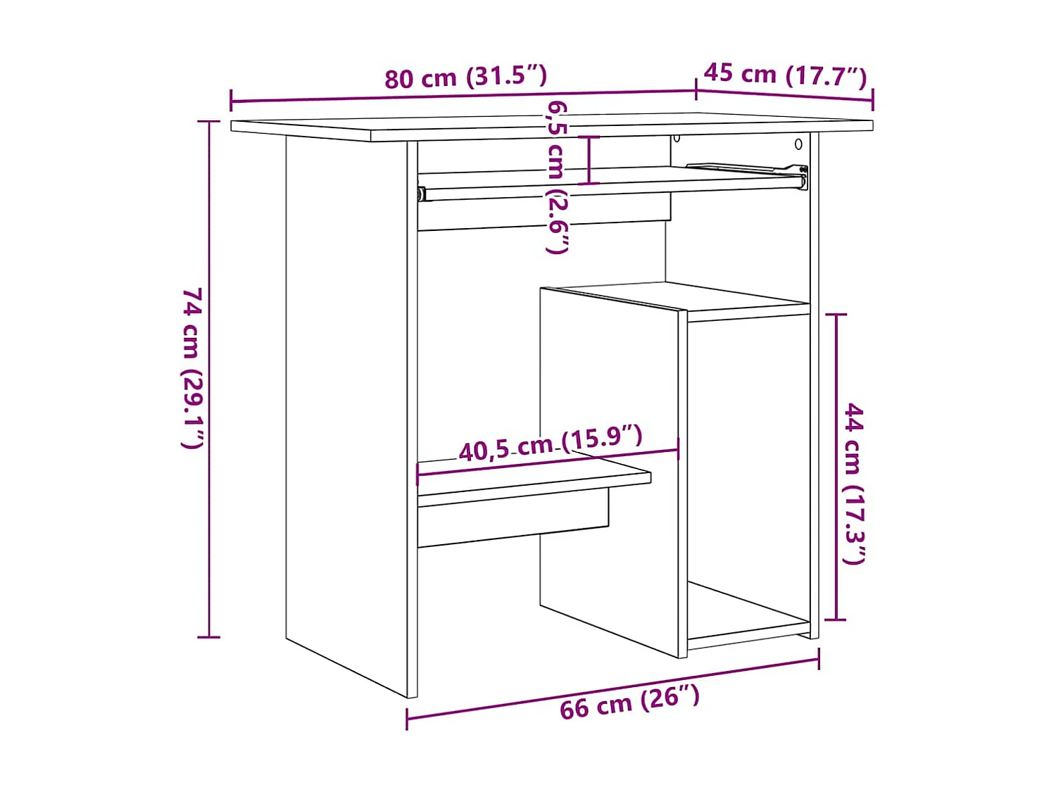Liza  Bureau Blanc 80x45x74 cm Bois d’ingénierie