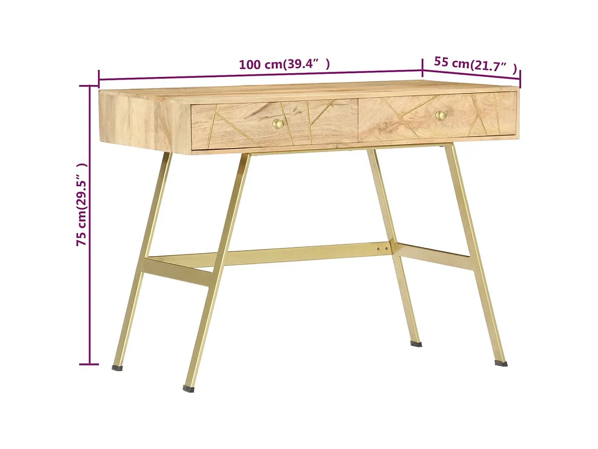 Xanlor  Bureau avec tiroirs 100x55x75 cm bois solide de manguier