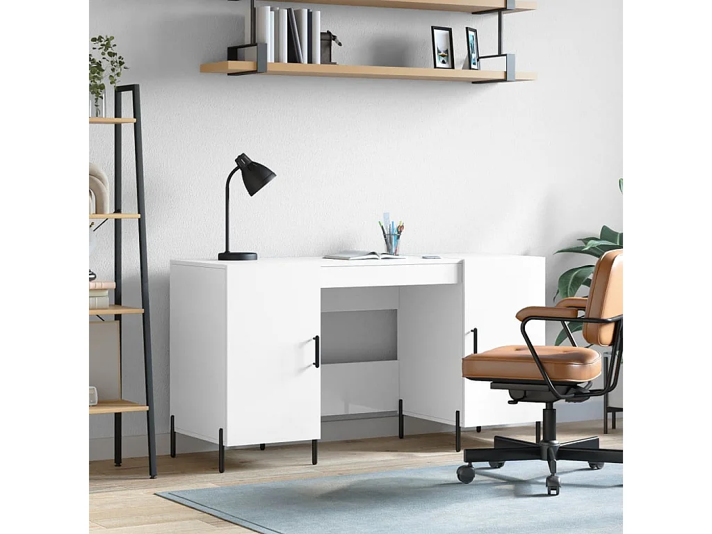 Fort Payne  Bureau Blanc brillant 140x50x75 cm Bois d'ingénierie