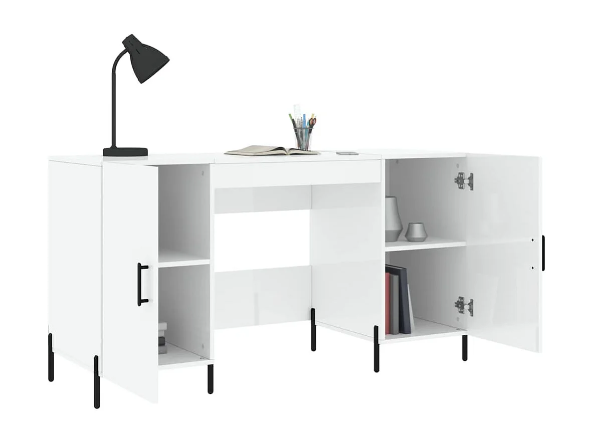 Fort Payne  Bureau Blanc brillant 140x50x75 cm Bois d'ingénierie