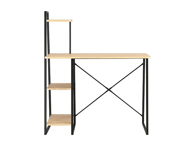 Brynsi  Bureau avec étagère Noir et chêne 102x50x117 cm