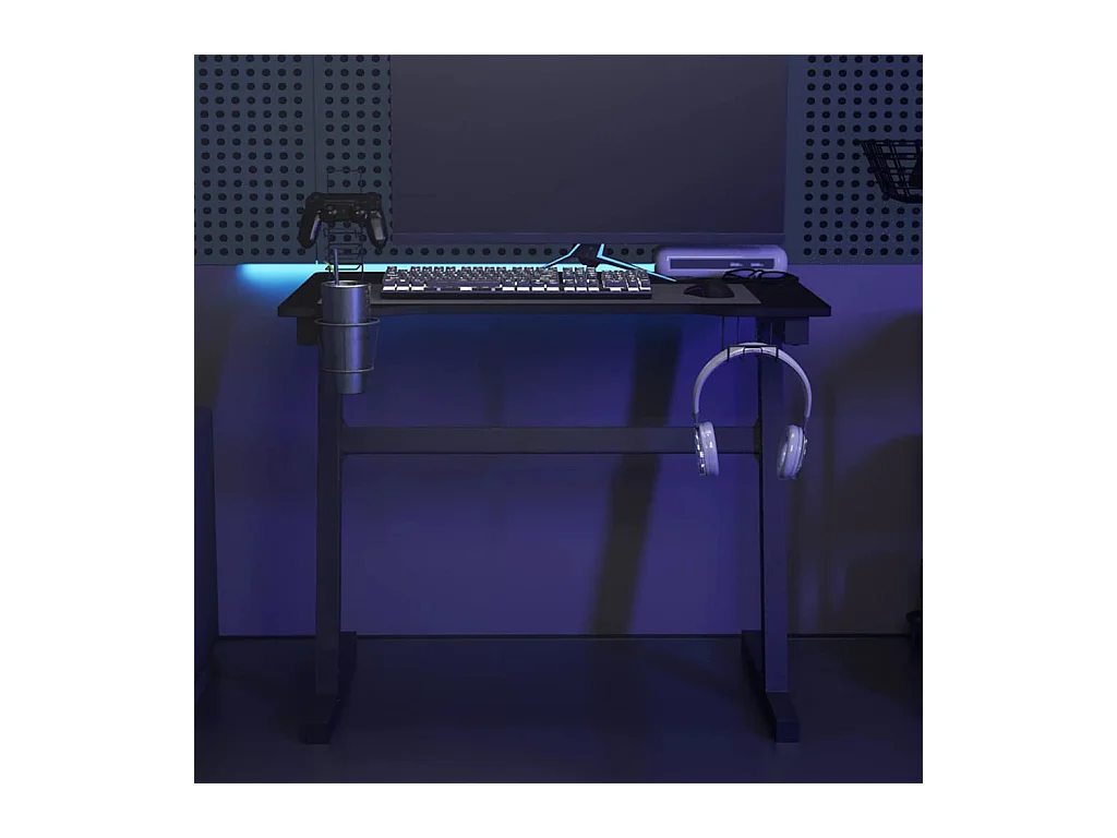 Luc-Jean-Marie  Bureau de jeu à LED avec pieds en forme de Z Noir 90x60x75 cm