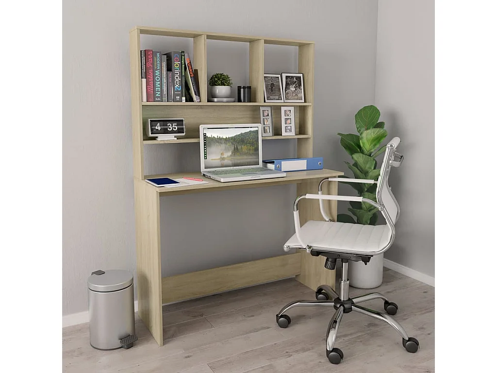 Jomala  Escritorio con estantes contrachapada color roble 110x45x157 cm