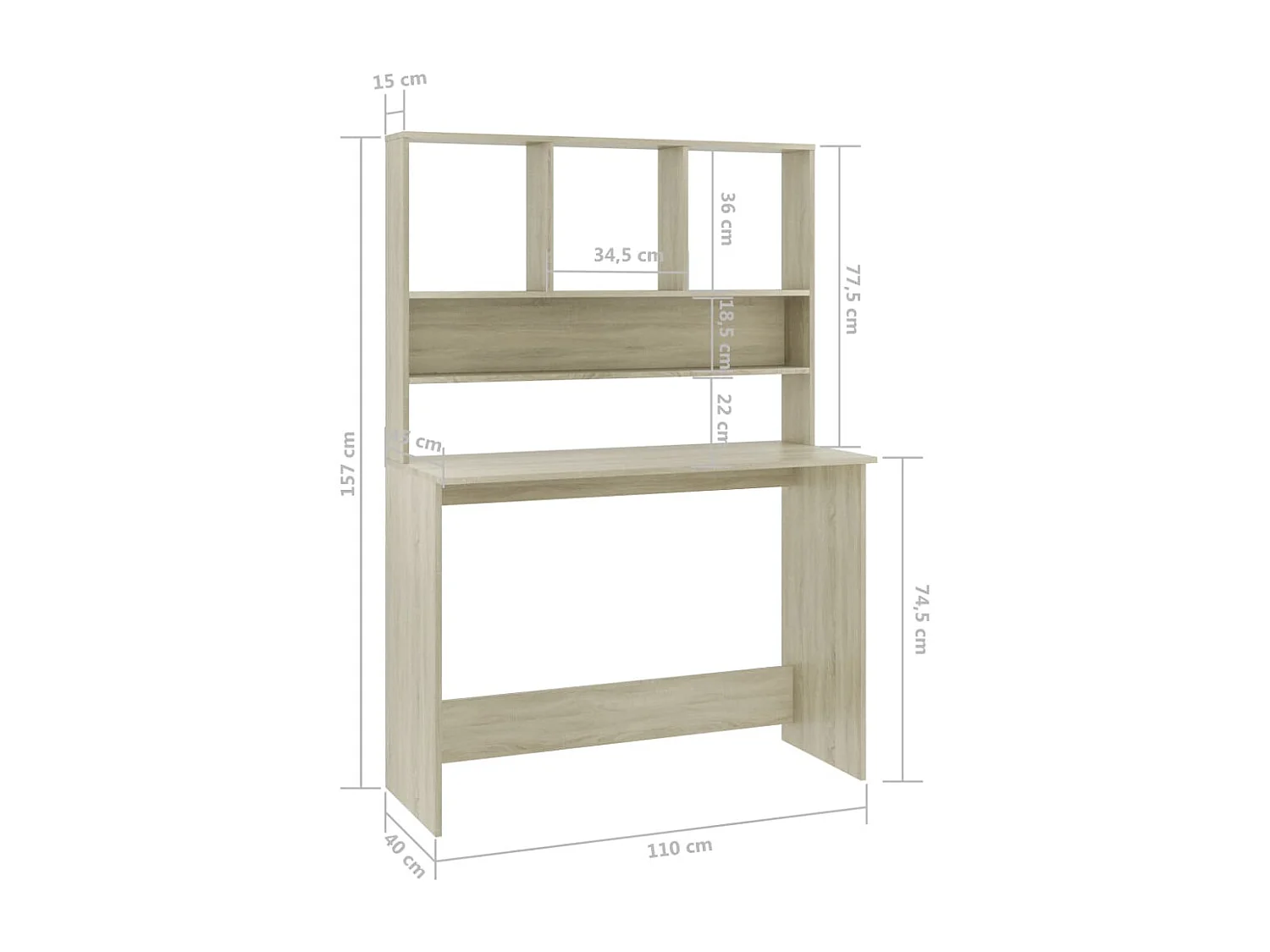Jomala  Escritorio con estantes contrachapada color roble 110x45x157 cm