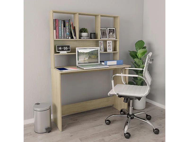 Jomala  Escritorio con estantes contrachapada color roble 110x45x157 cm