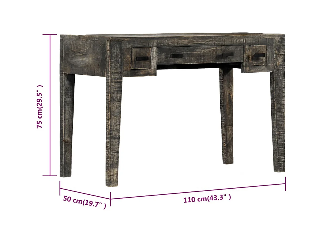Garden Furniture -  Bureau Noir 110 x 50 x 75 cm Bois de manguier massif