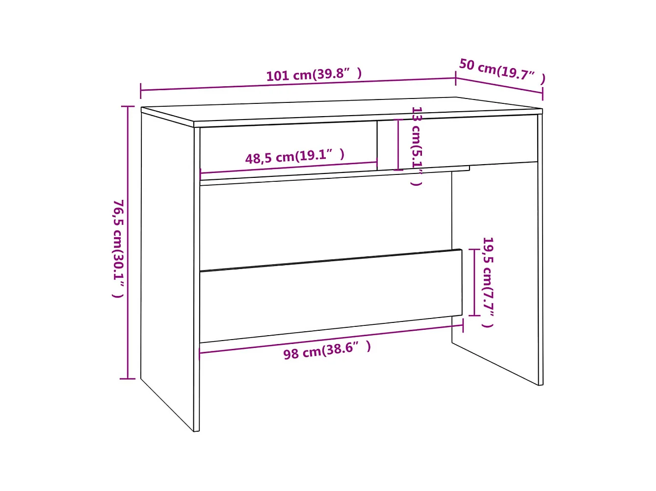 Williamsport  Bureau sonoma gris 101x50x76,5 cm bois d'ingénierie