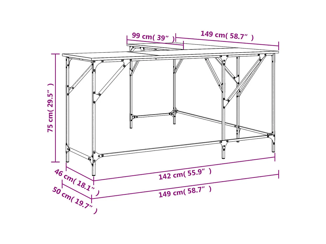Olyn  Bureau sonoma gris 149x149x75 cm bois d'ingénierie