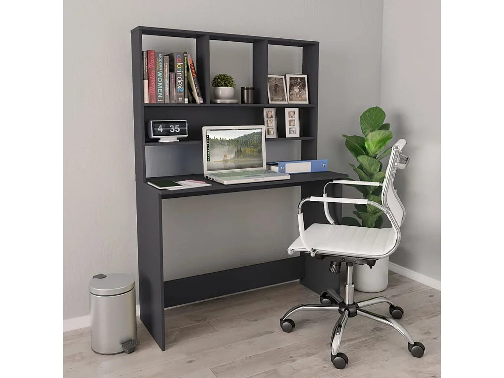 Jomala  Bureau avec étagères Gris 110x45x157 cm Bois d'ingénierie