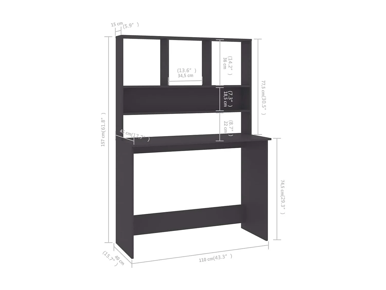 Jomala  Bureau avec étagères Gris 110x45x157 cm Bois d'ingénierie