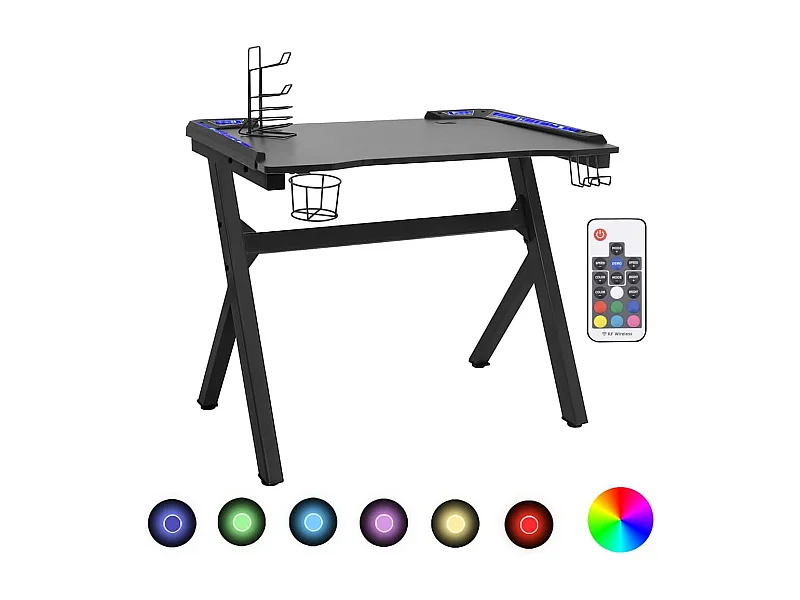 Tryggvin  Bureau de jeu à LED en forme de Y noir 90x60x75 cm