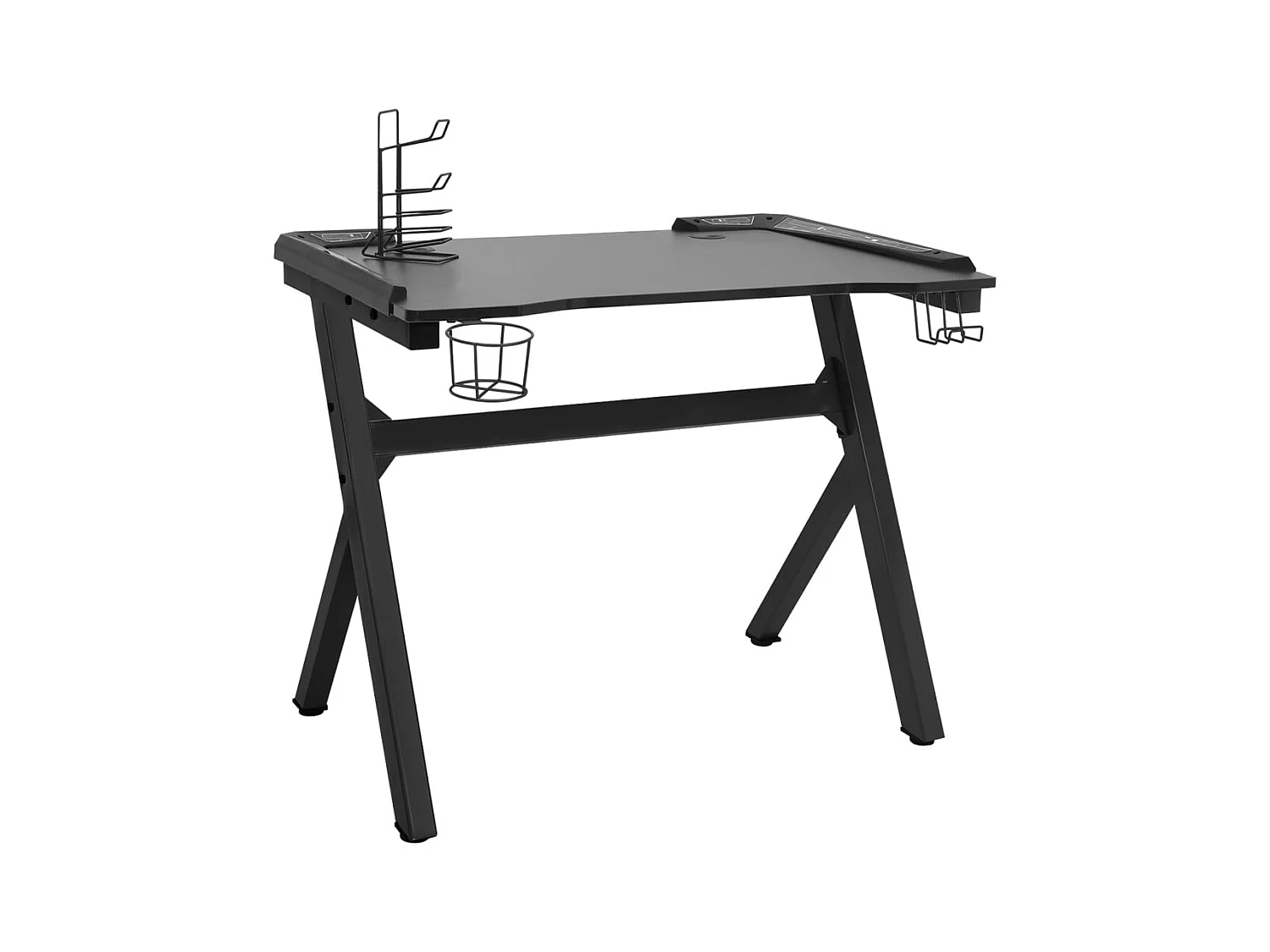 Tryggvin  Bureau de jeu à LED en forme de Y noir 90x60x75 cm