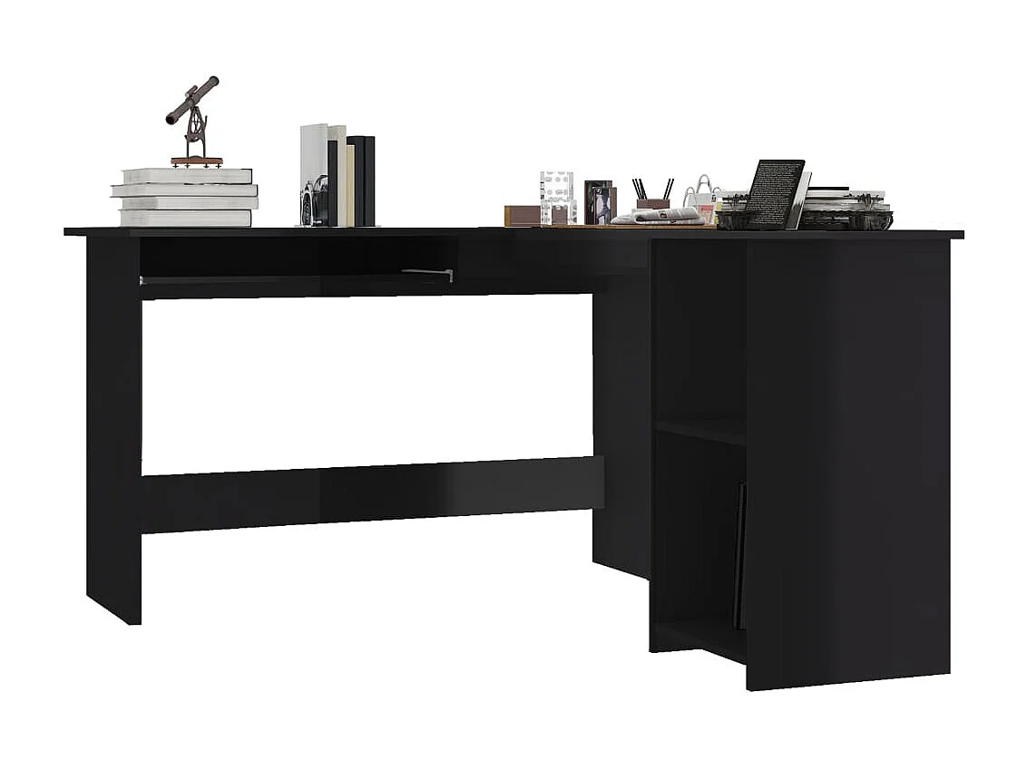 Skive  Escritorio forma de L contrachapada negro brillo 120x140x75 cm