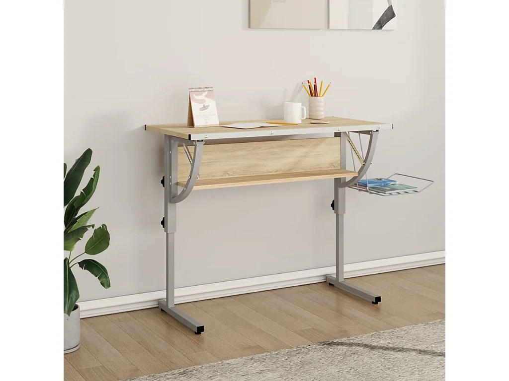 Cabazon  Bureau d'artisanat chêne sonoma et gris 110x53x(58-87) cm