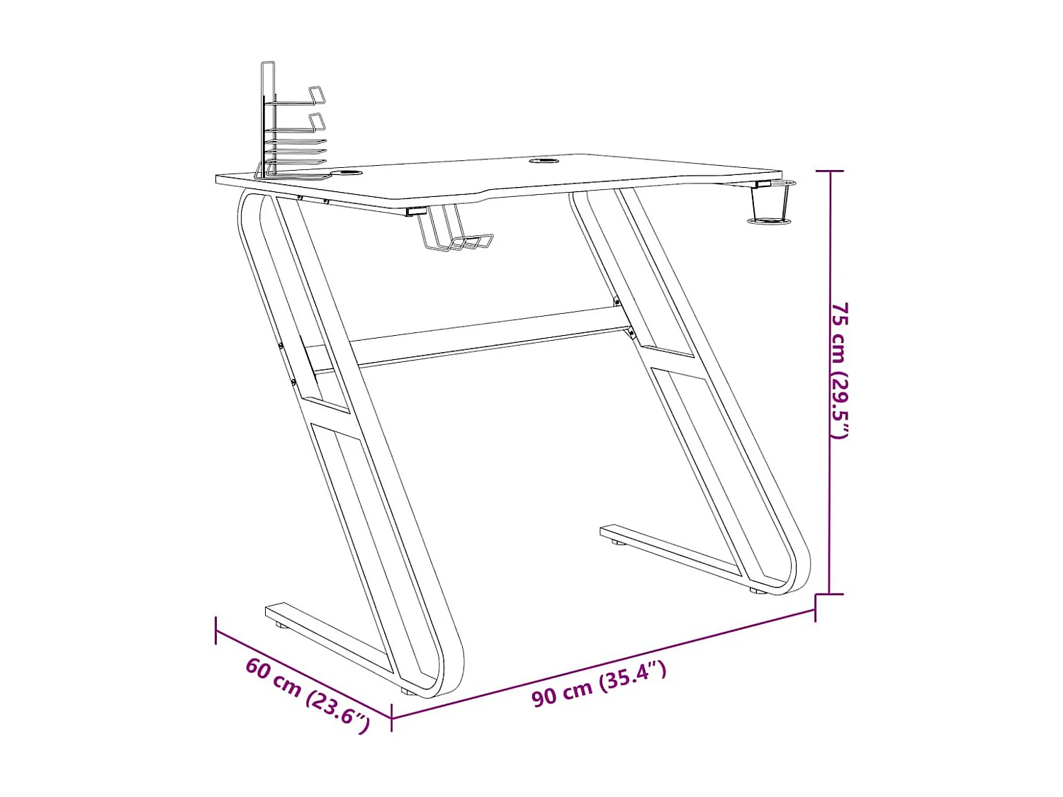 Paul-François-Alain  Bureau de jeu avec pieds en forme de ZZ Noir 90x60x75 cm