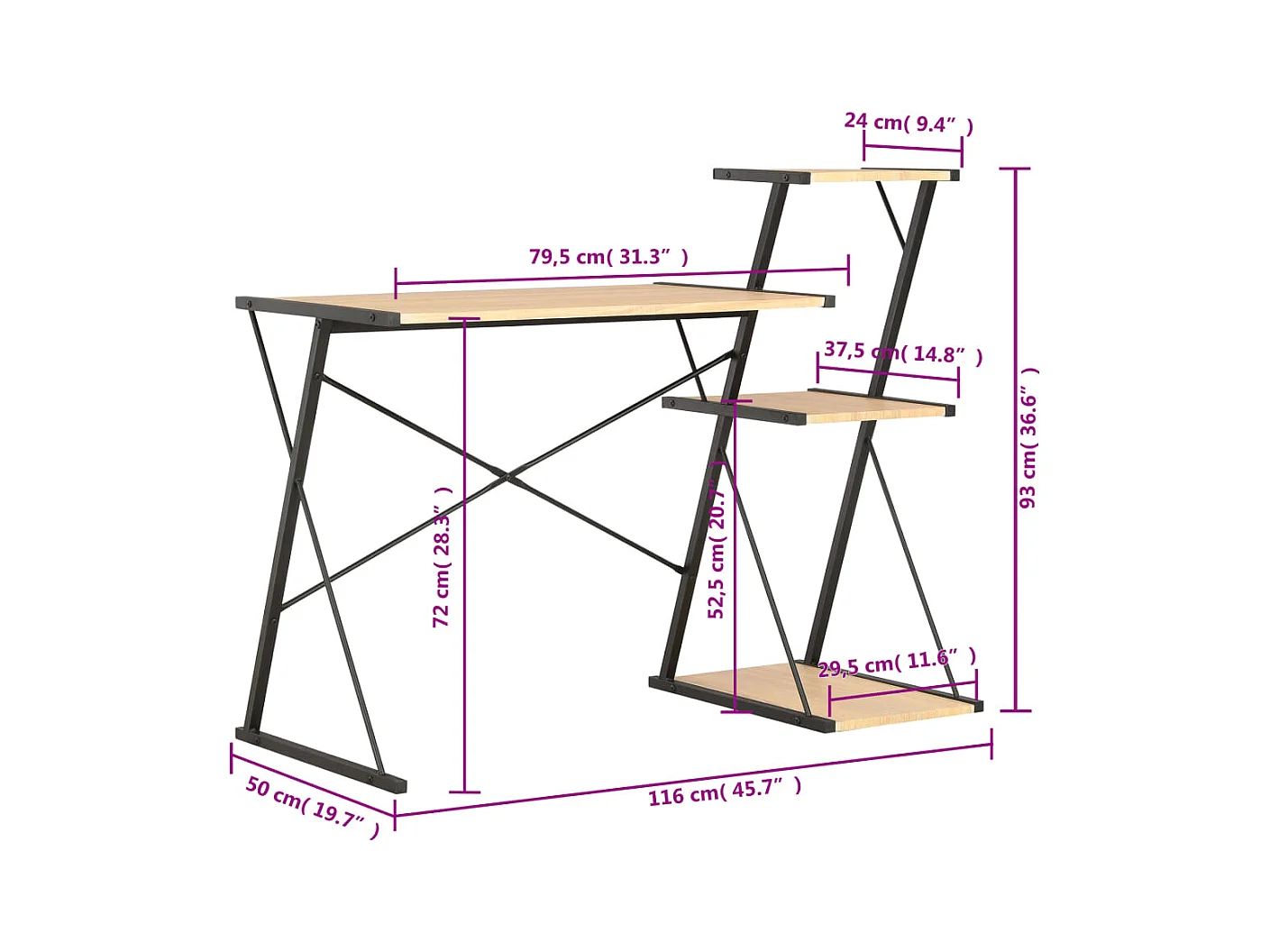 Sovran  Bureau avec étagère Noir et chêne 116x50x93 cm