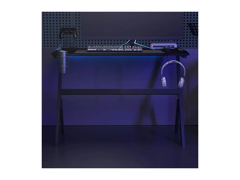 Tryggvin  Bureau de jeu à LED en forme de Y noir 110x60x75 cm