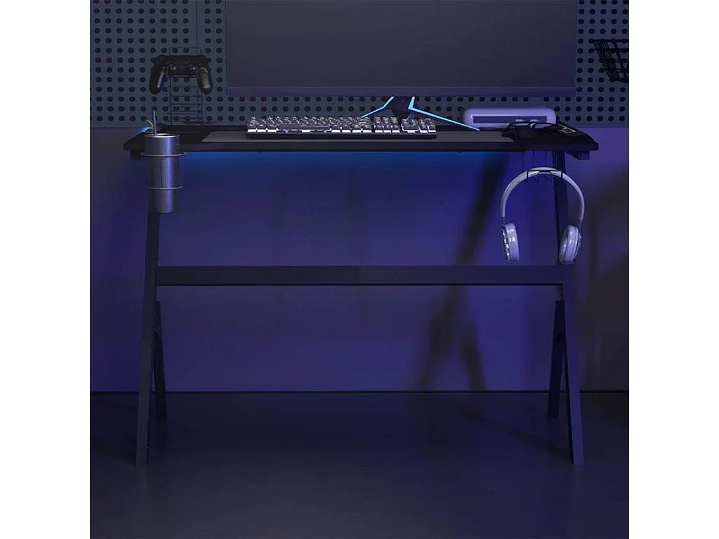 Tryggvin  Bureau de jeu à LED en forme de Y noir 110x60x75 cm