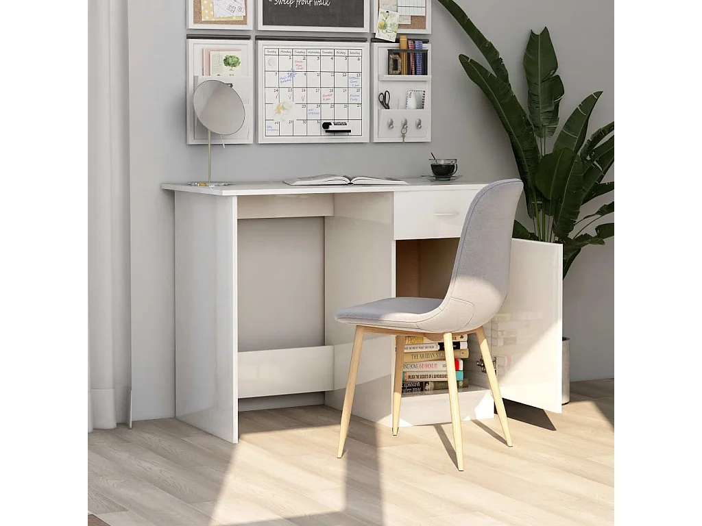 Adriano  Bureau 100x50x76 cm bewerkt hout hoogglans wit