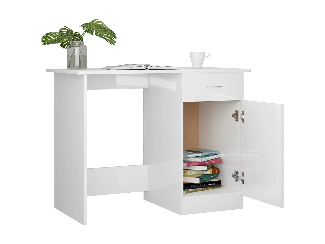 Adriano  Bureau 100x50x76 cm bewerkt hout hoogglans wit