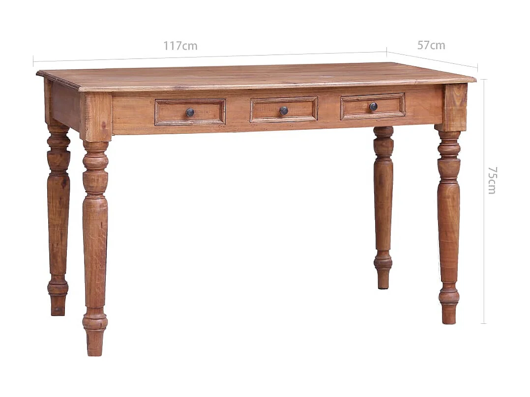 Isaak  Bureau avec tiroirs 117x57x75 cm bois d'acajou massif