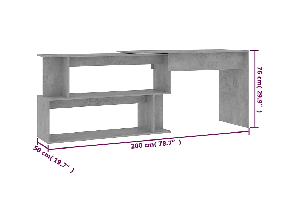 Jakobstad  Bureau d'angle Gris béton 200x50x76 cm Bois d’ingénierie