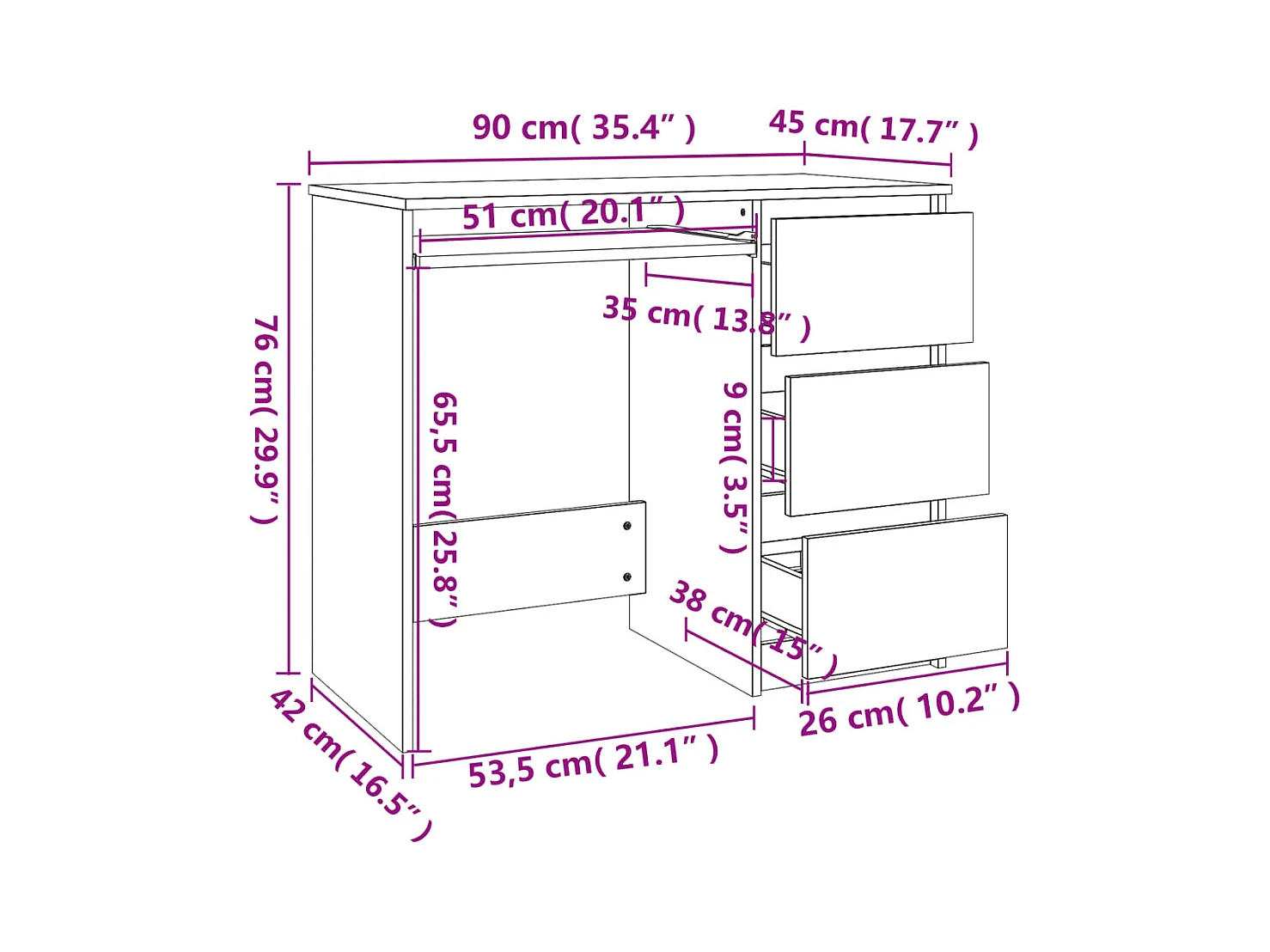 Rand Dean  Bureau Blanc 90x45x76 cm Bois d’ingénierie