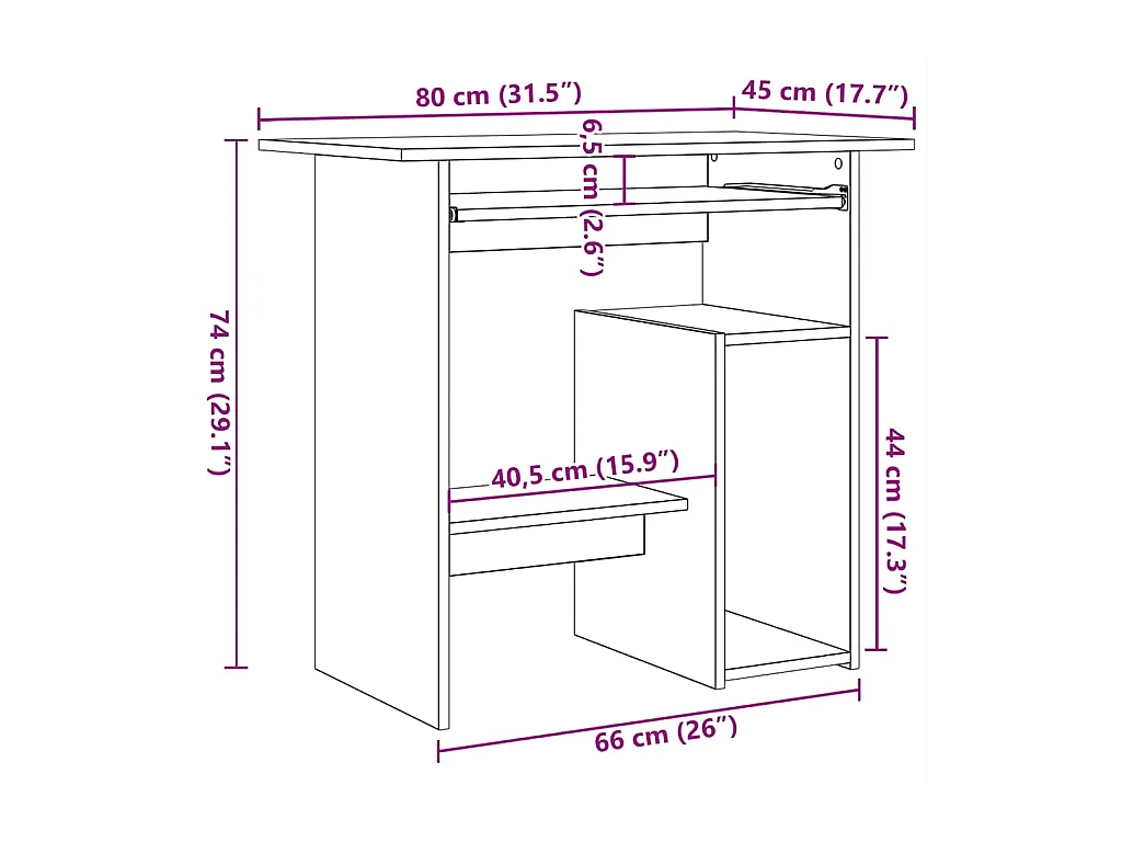 Liza  Bureau Gris béton 80x45x74 cm Bois d’ingénierie