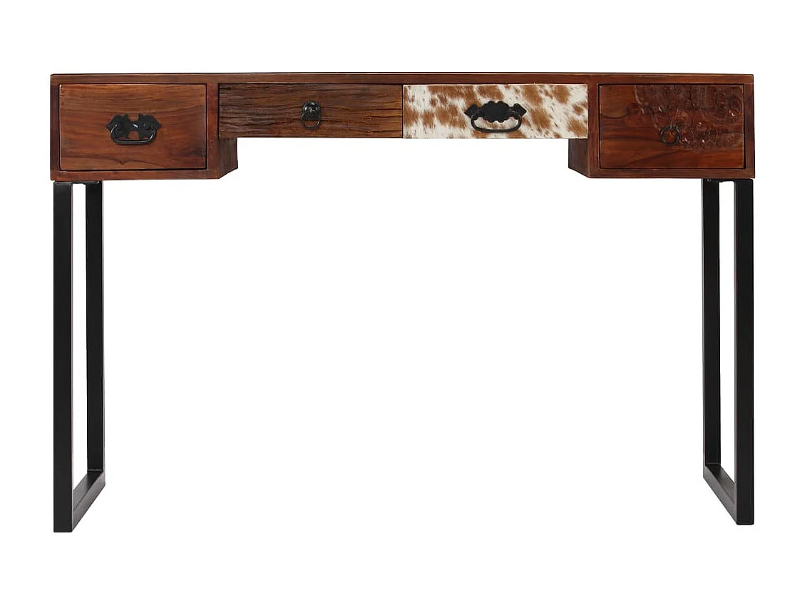 Garenor  Bureau Bois de Sesham massif et cuir véritable 117x50x76 cm