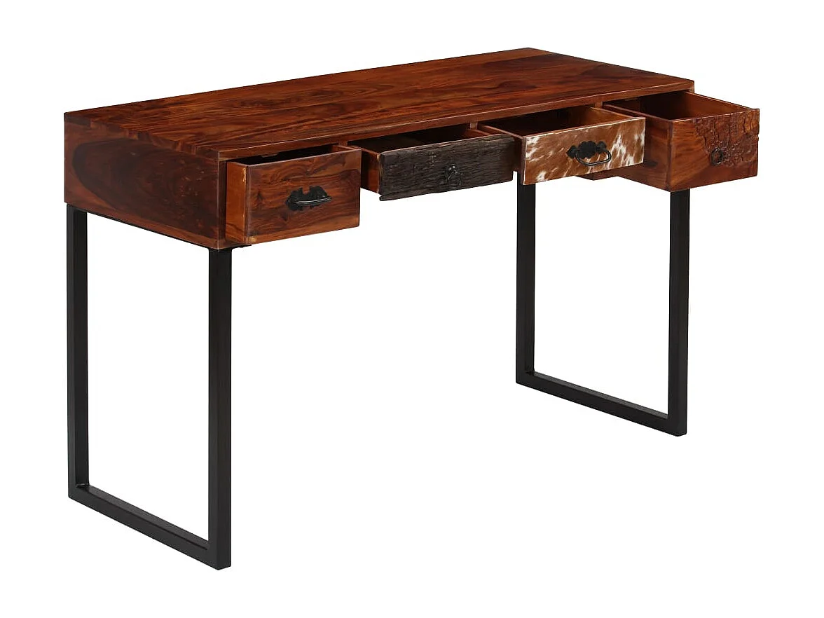 Garenor  Bureau Bois de Sesham massif et cuir véritable 117x50x76 cm