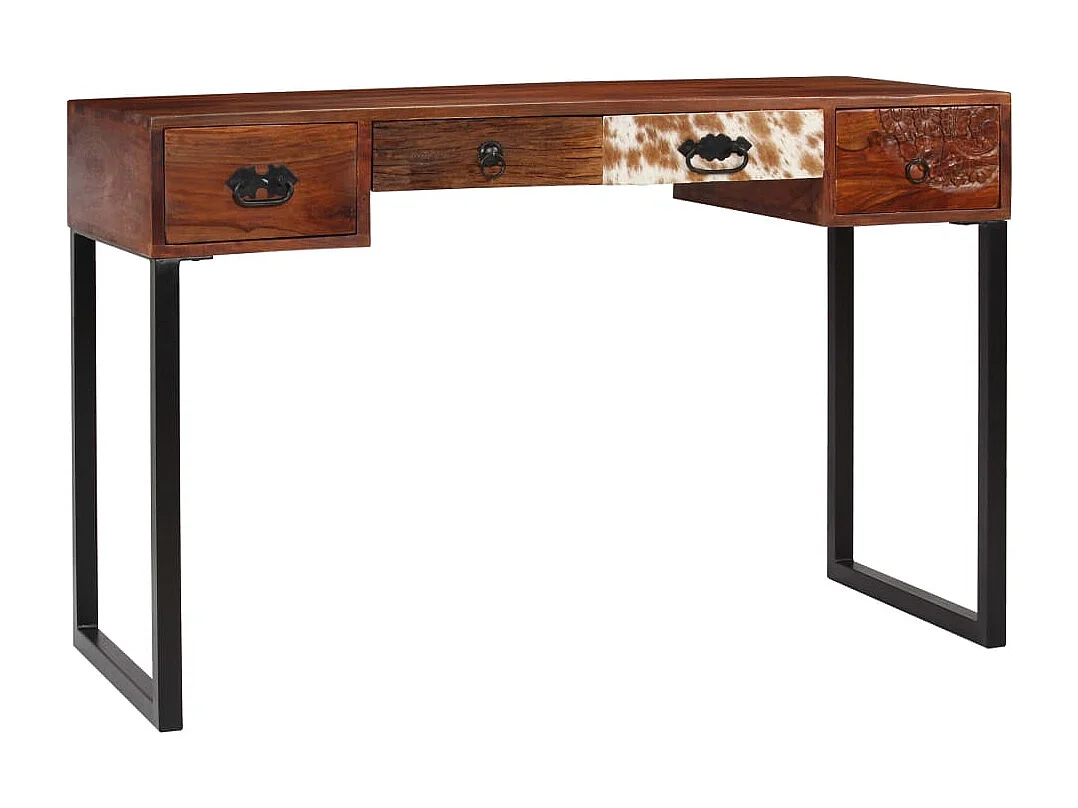 Garenor  Bureau Bois de Sesham massif et cuir véritable 117x50x76 cm