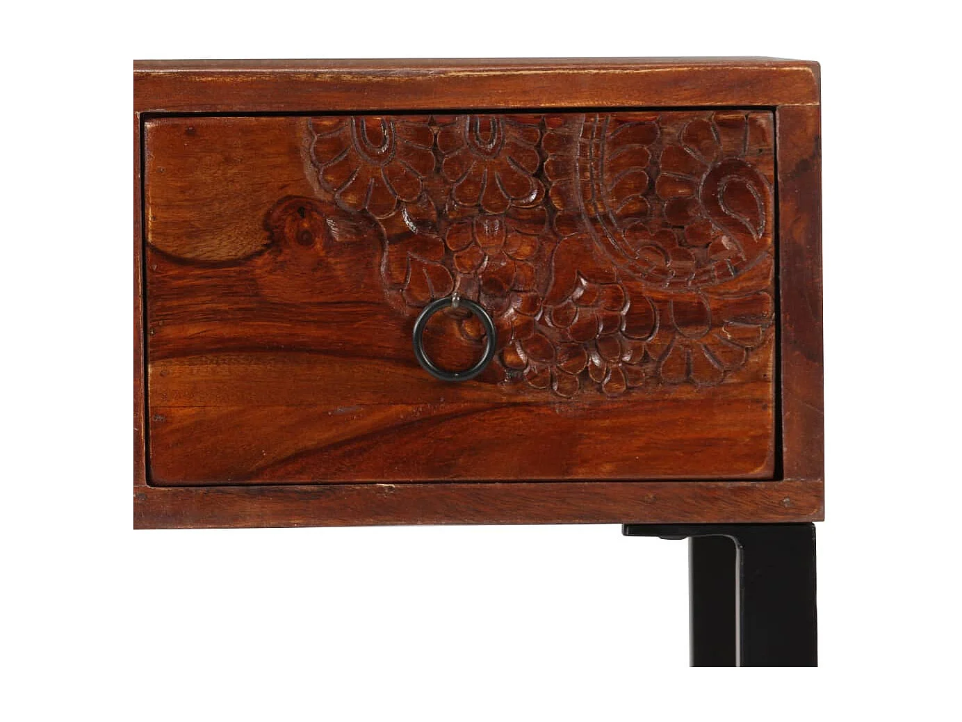 Garenor  Bureau Bois de Sesham massif et cuir véritable 117x50x76 cm