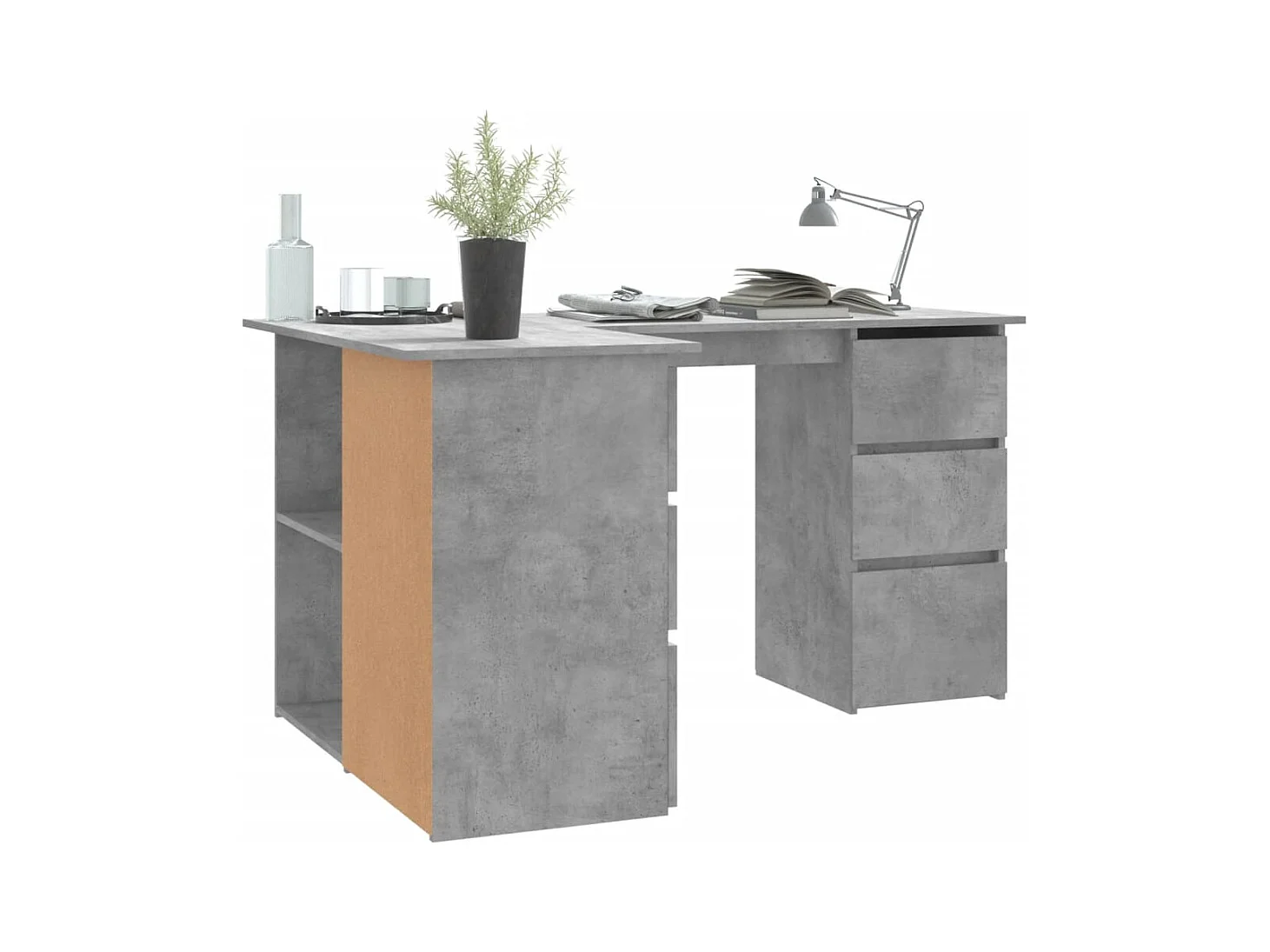 Savukoski  Bureau d'angle Gris béton 145x100x76 cm Bois d'ingénierie