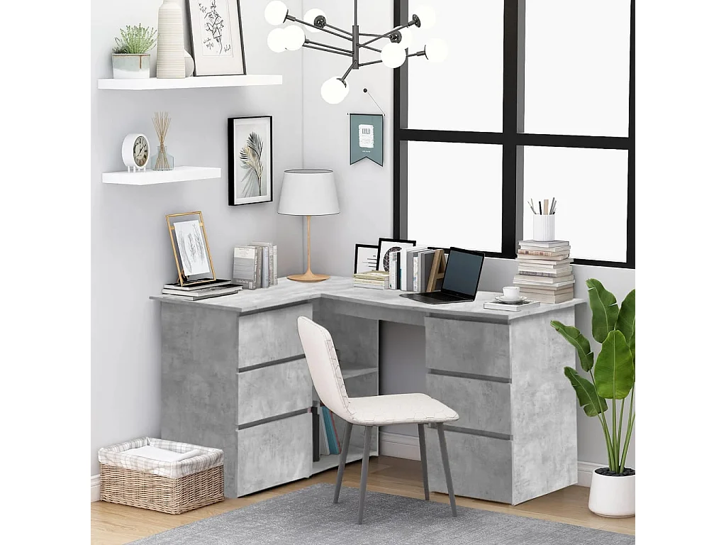 Savukoski  Bureau d'angle Gris béton 145x100x76 cm Bois d'ingénierie